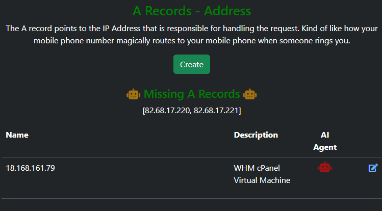 AI Agent DNS A Records