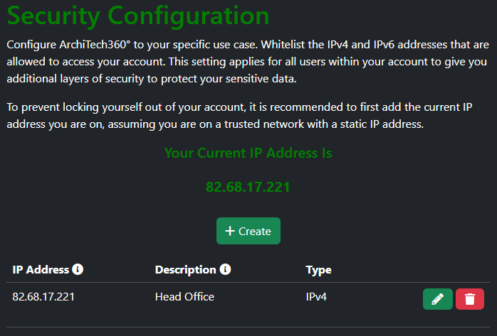 Security Configuration Account Level IP Whitelisting